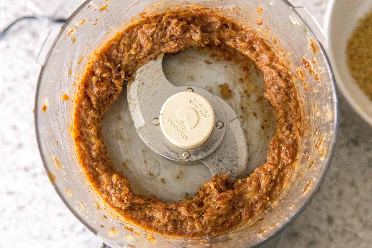 Easy Charoset Recipe - dates and walnuts blended together in a food processor