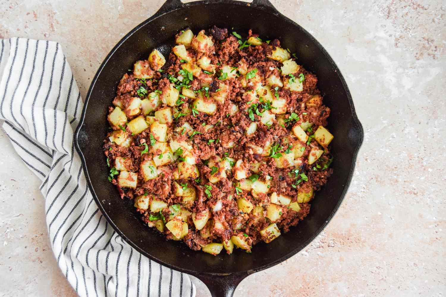 Corned Beef Hash in a Cast Iron Skillet
