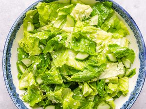 Maroulosalata (greek salad) in a bowl (close-up)