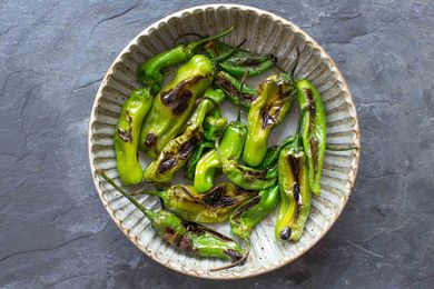 Blistered Shishito or Padron Peppers in a bowl
