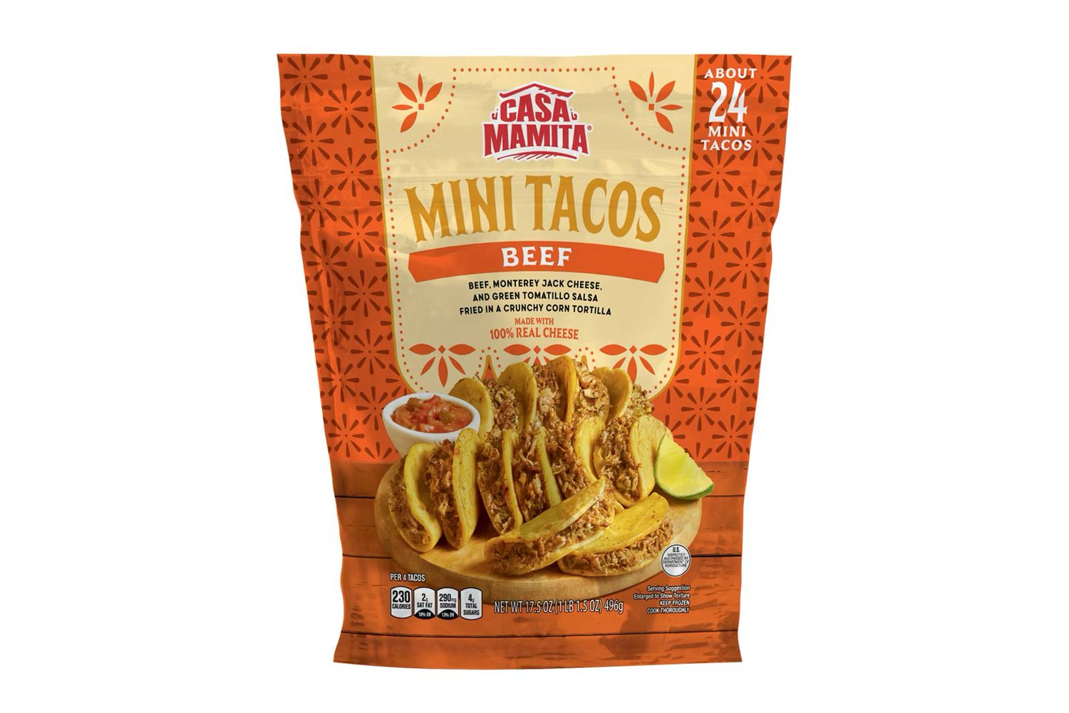 A bag of Casa Mamita beef mini tacos, approximately 24 pieces