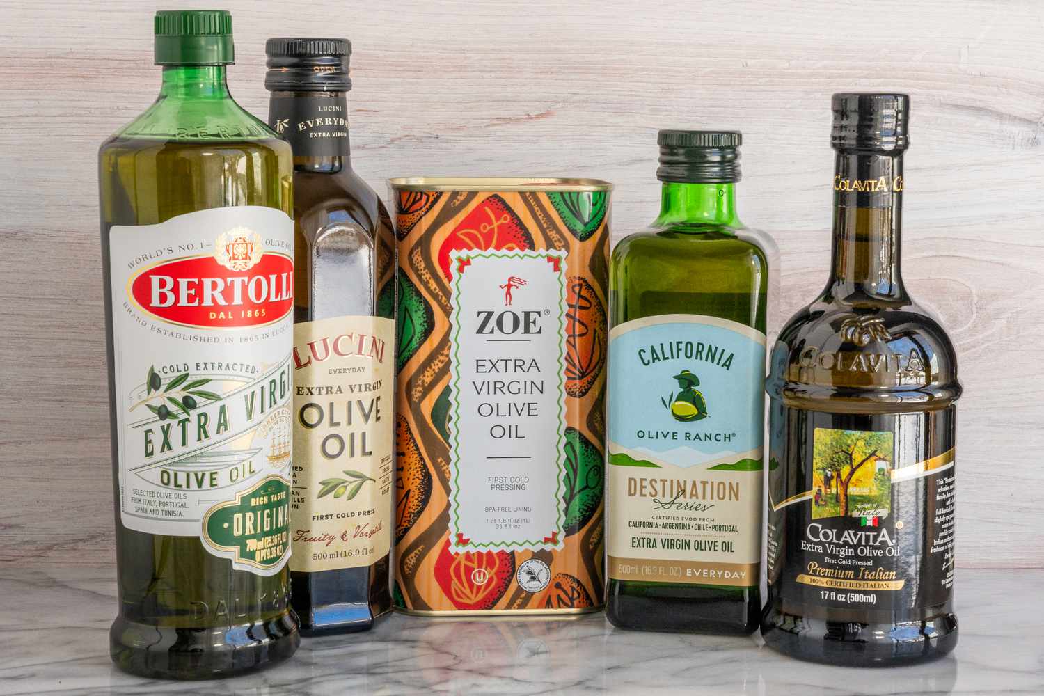 Different bottles of olive oil