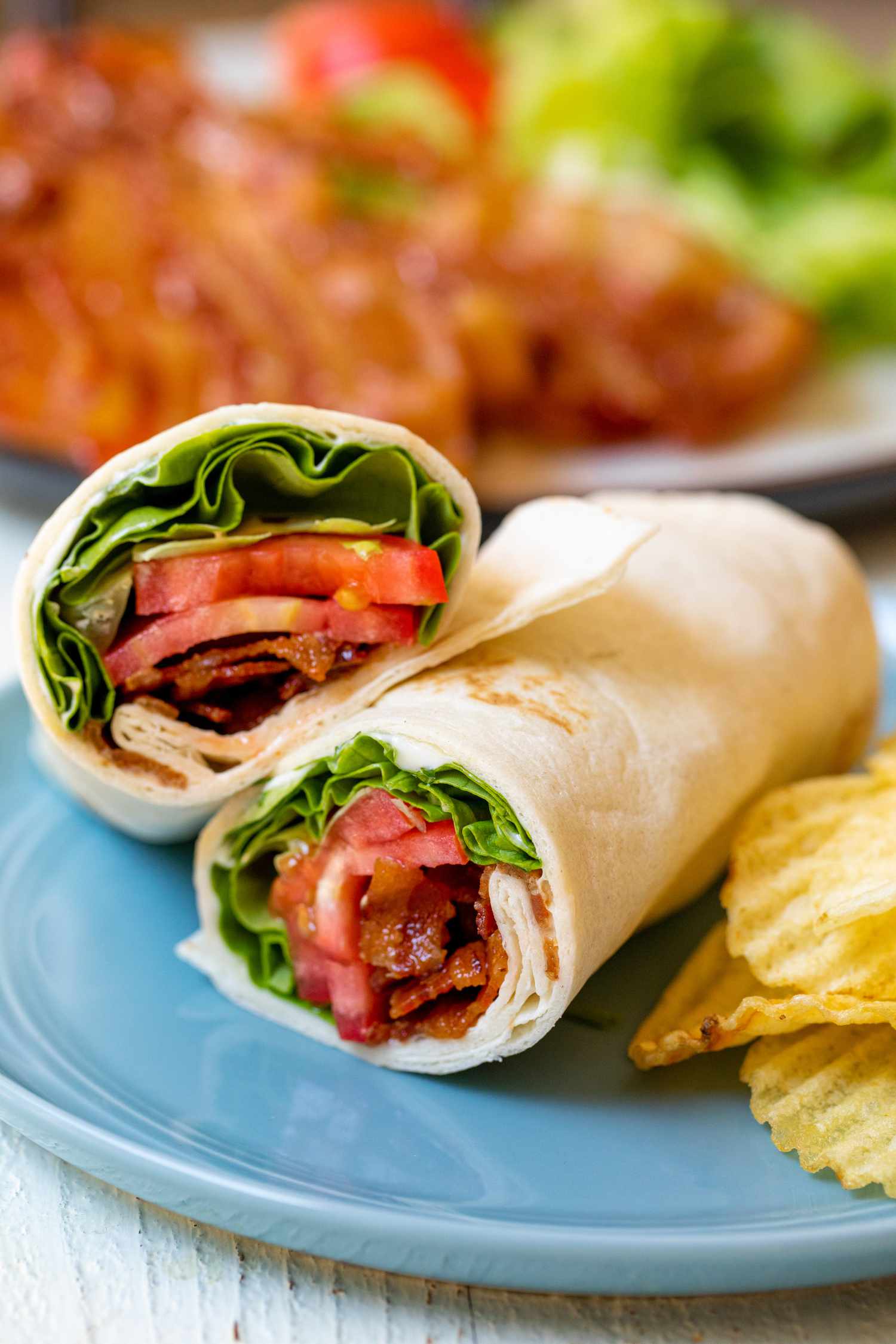 BLT Wraps on a Plate with Chips