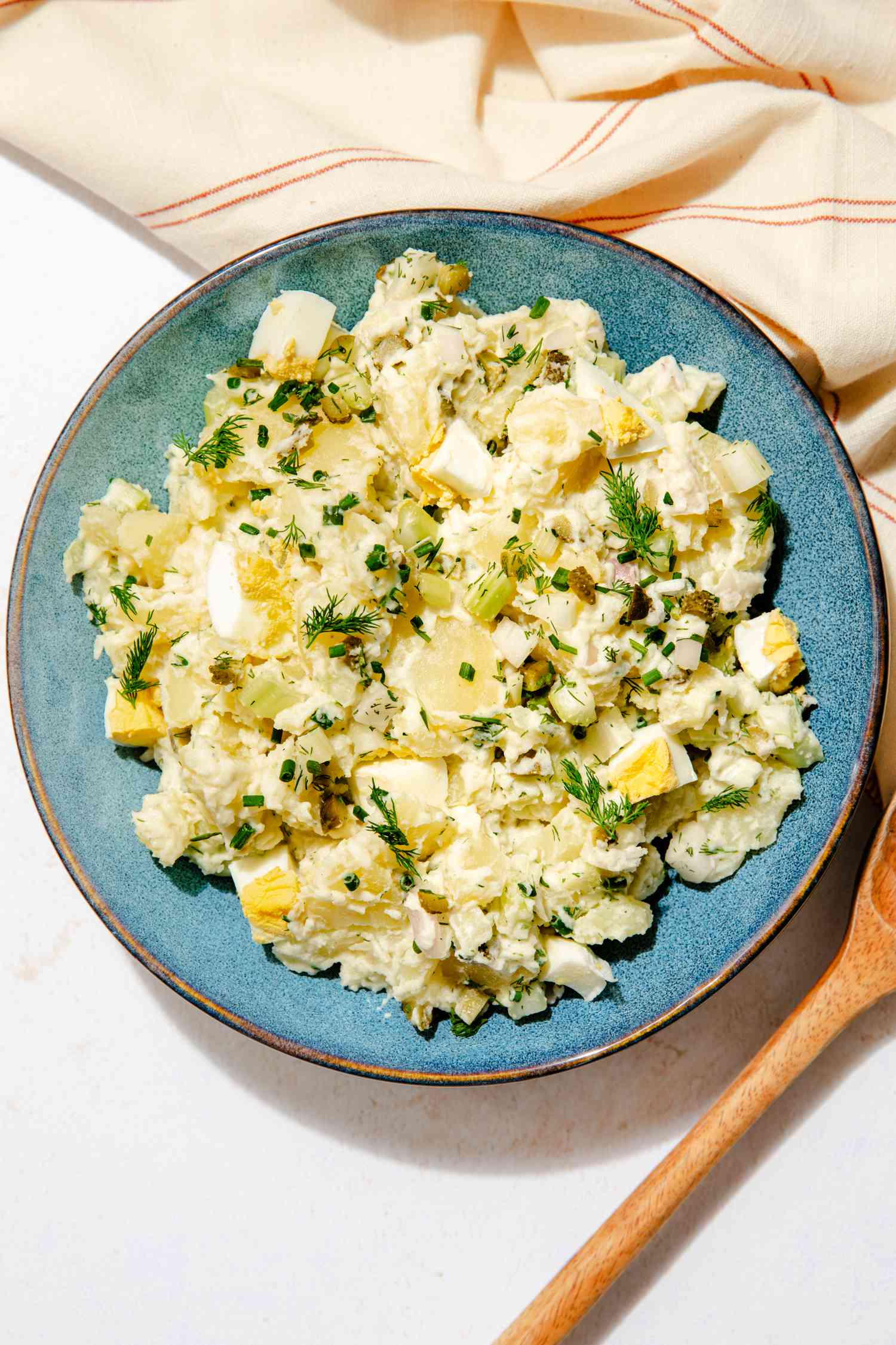 Potato Salad on a blue platter