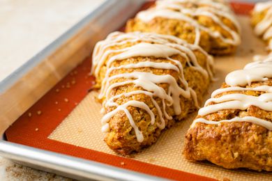 Pumpkin Scones on a Baking Sheet