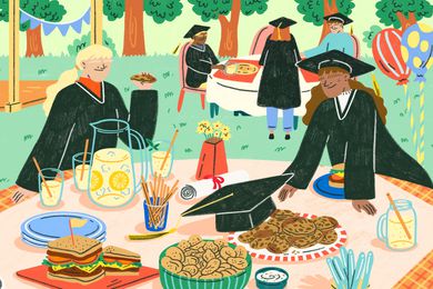 illustration of graduates around a picnic table