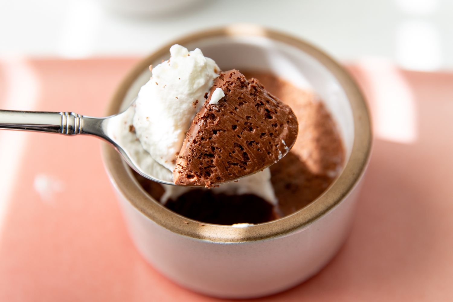 serving of 5-minute mousse and a bit of whipped cream on a spoon