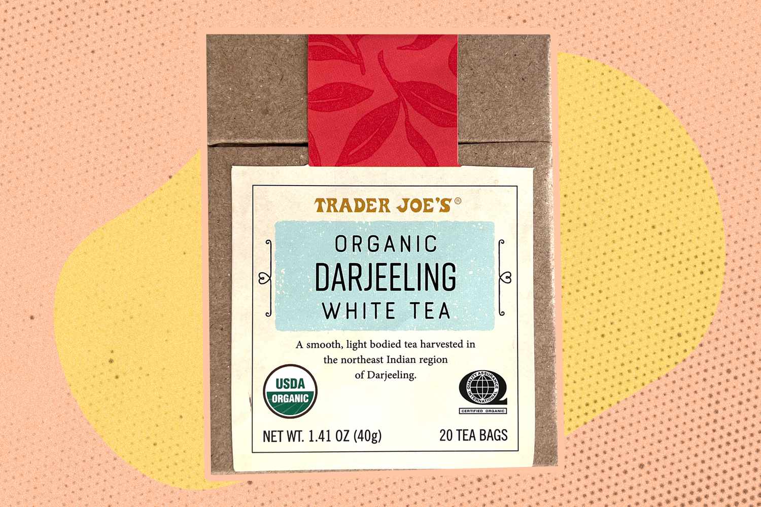 A box of Trader Joe's organic Darjeeling white tea