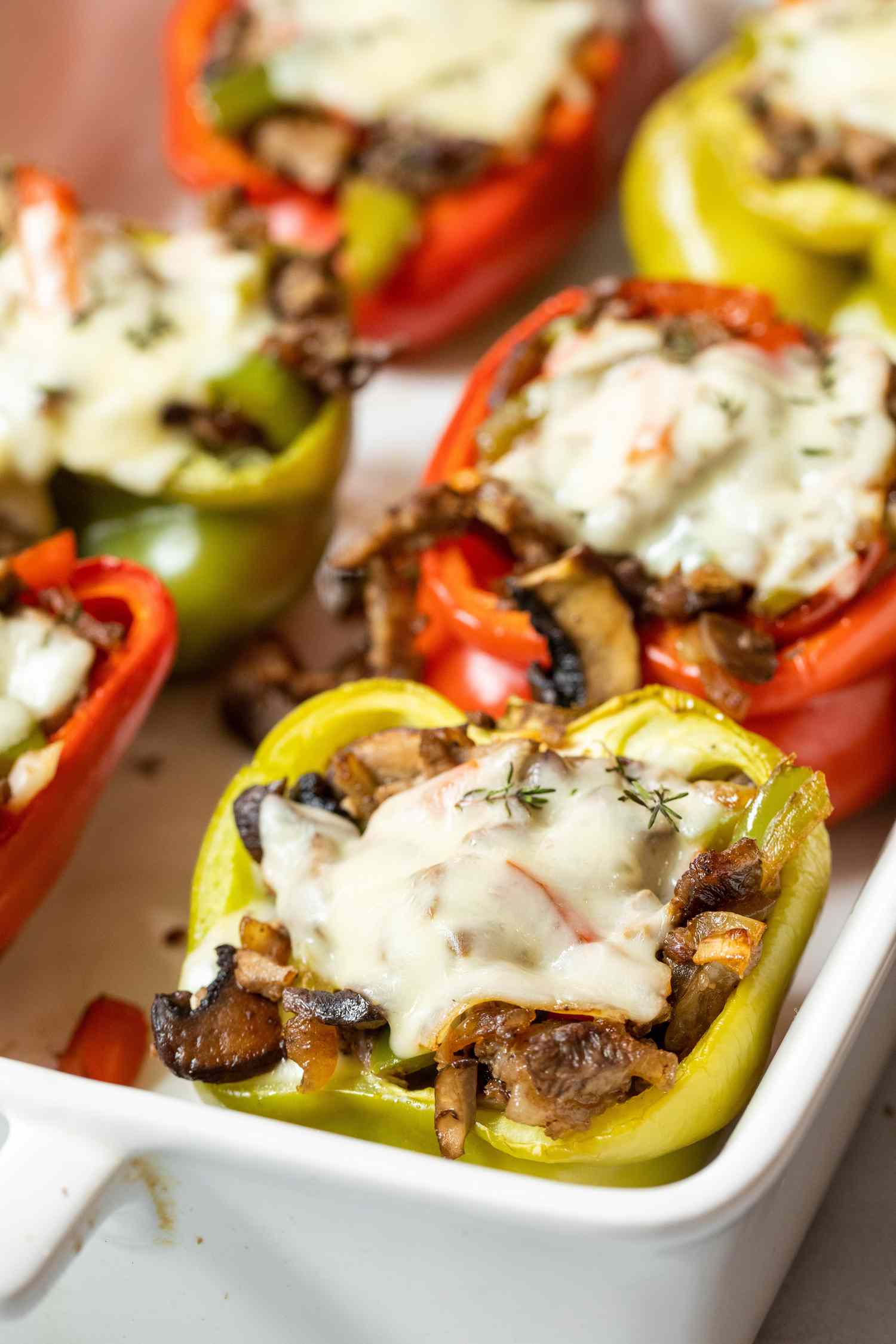 Casserole Dish with Philly Cheesesteak Stuffed Peppers