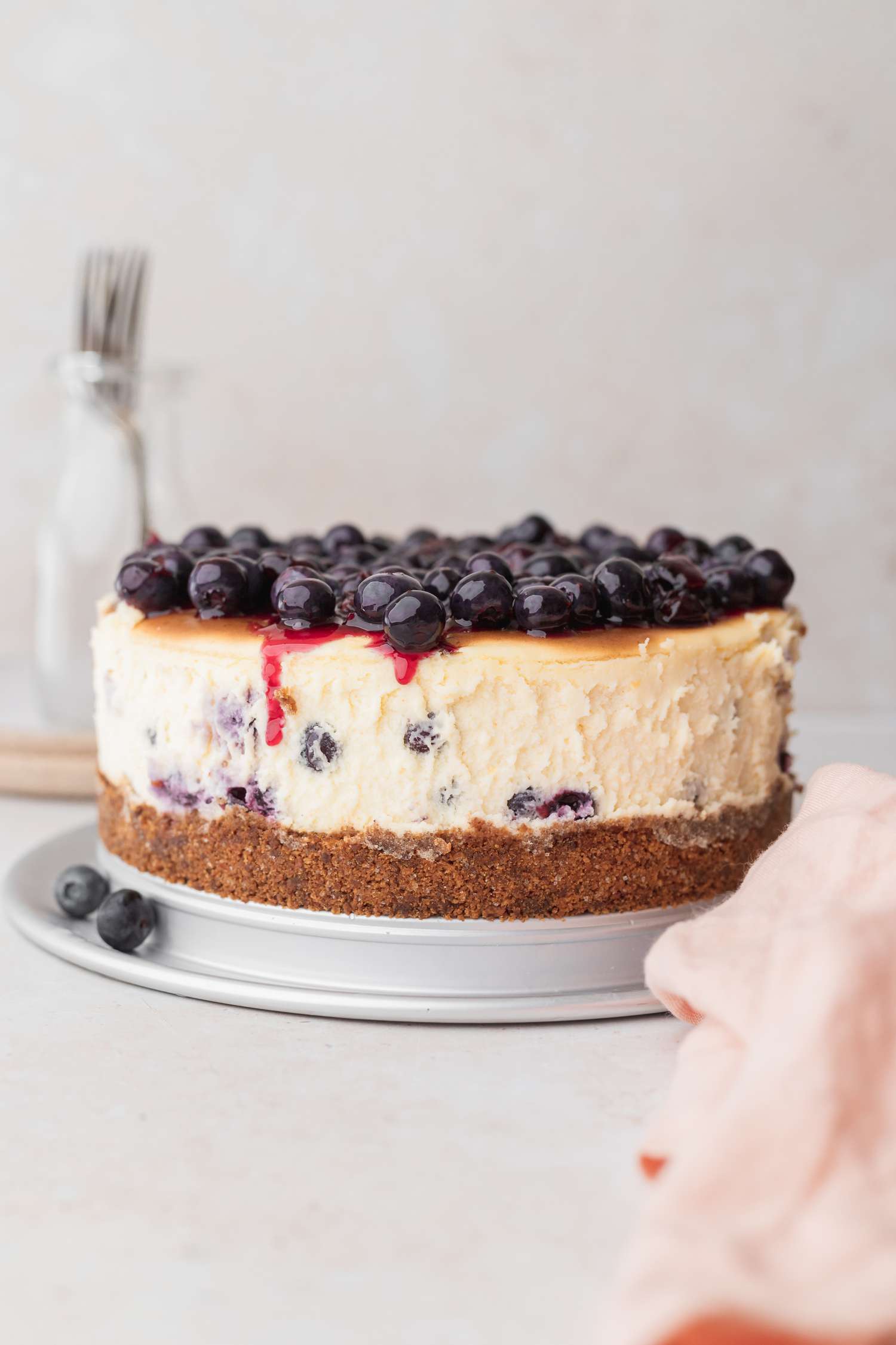 A whole blueberry cheesecake.