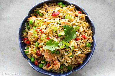 fried rice with leftover salmon and leftover rice