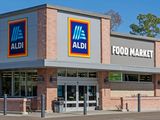 An Aldi storefront with a visible logo and entrance