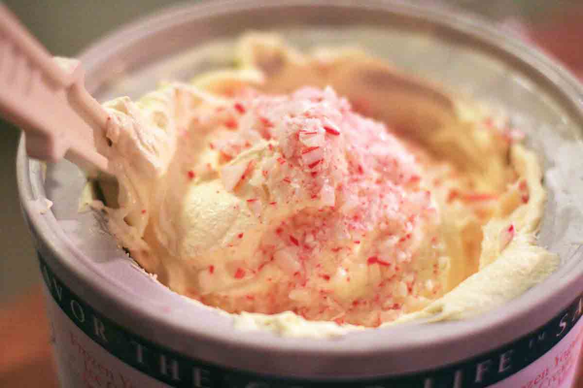 fold crushed peppermints into ice cream