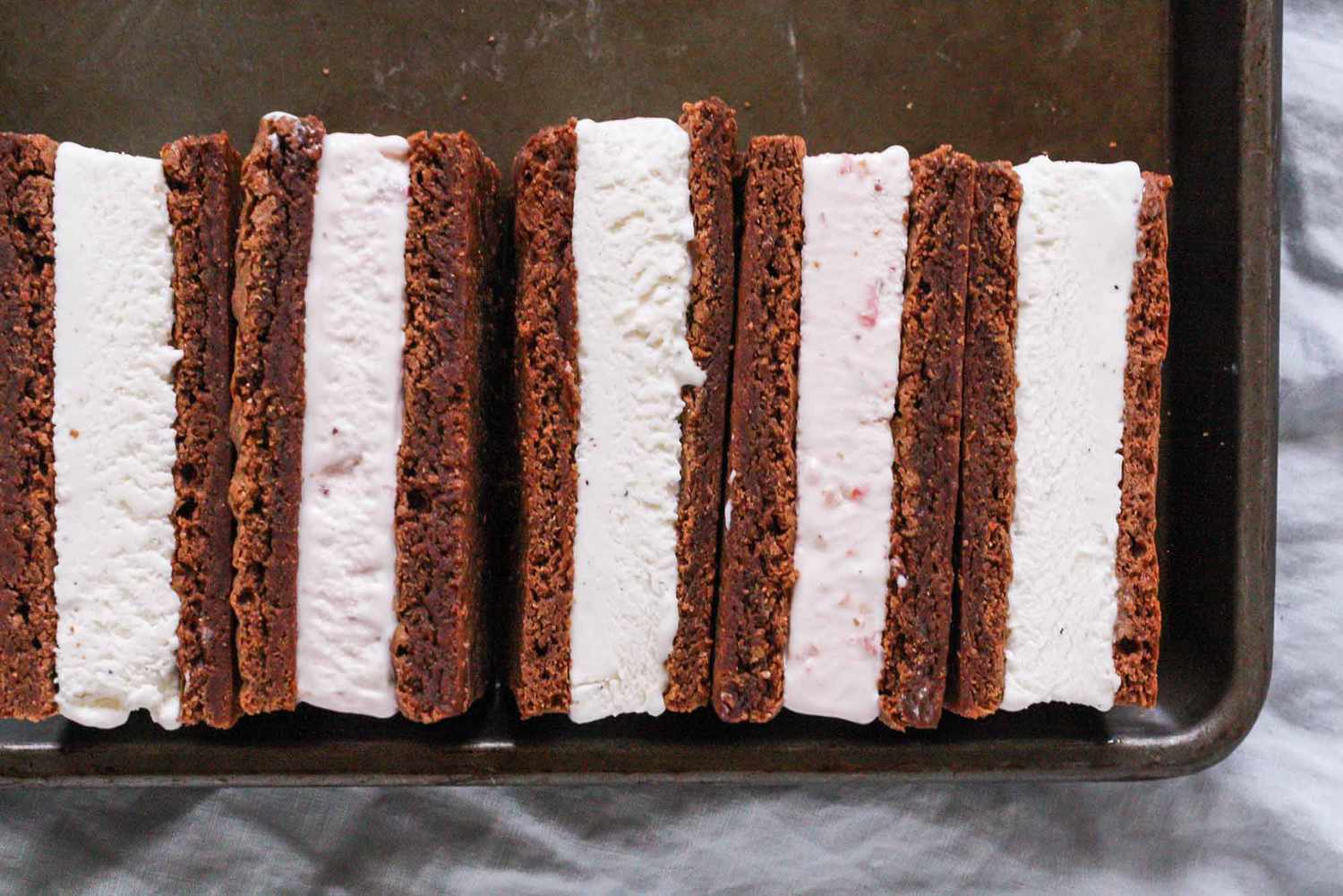 Ice Cream Sandwich Dessert - ice cream sandwiches in a row