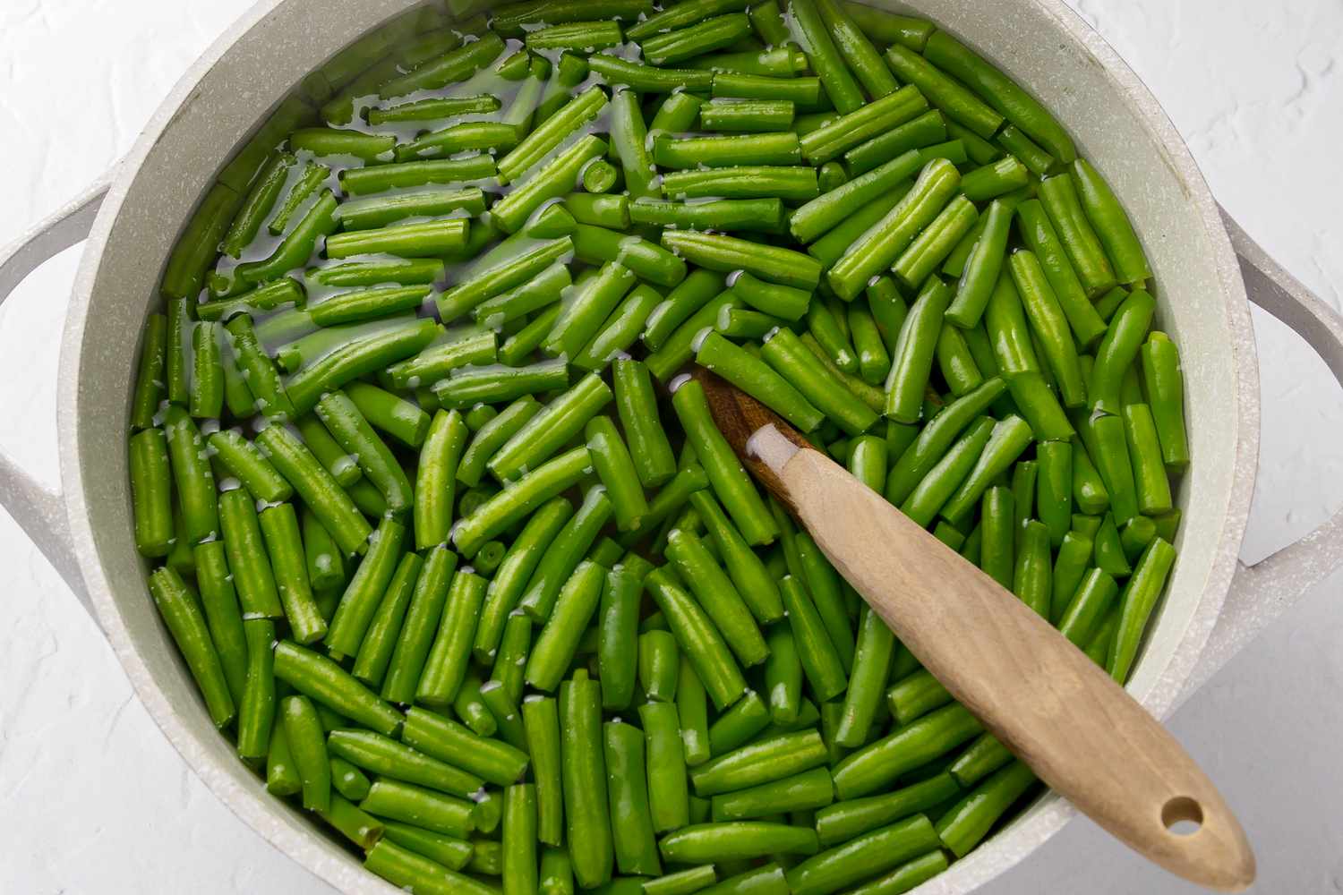 Green Beans Blanched in Pot of Boiling Water for Slow Cooker Green Bean Casserole
