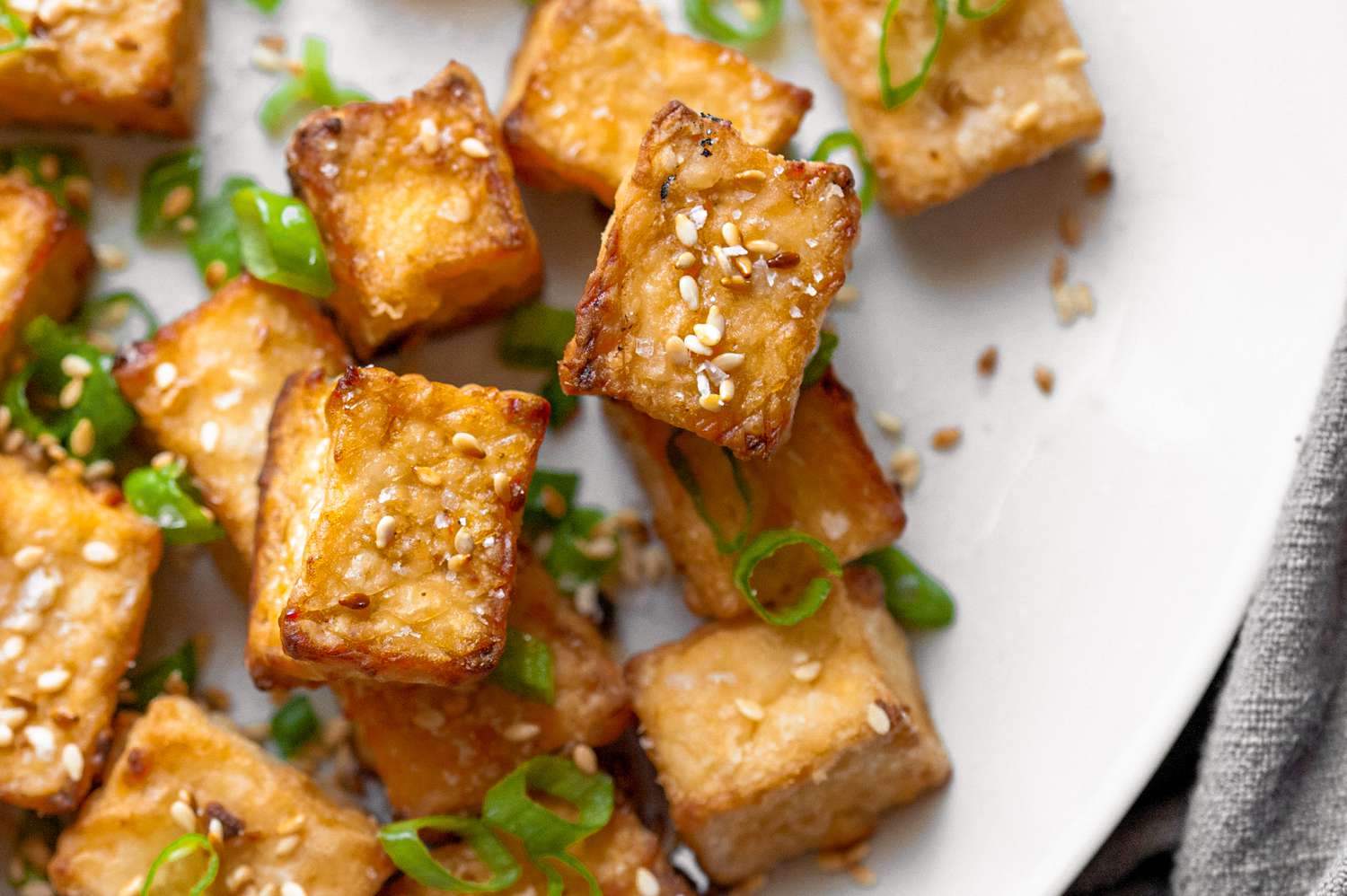 Crispy Air Fryer Tofu on a Plate