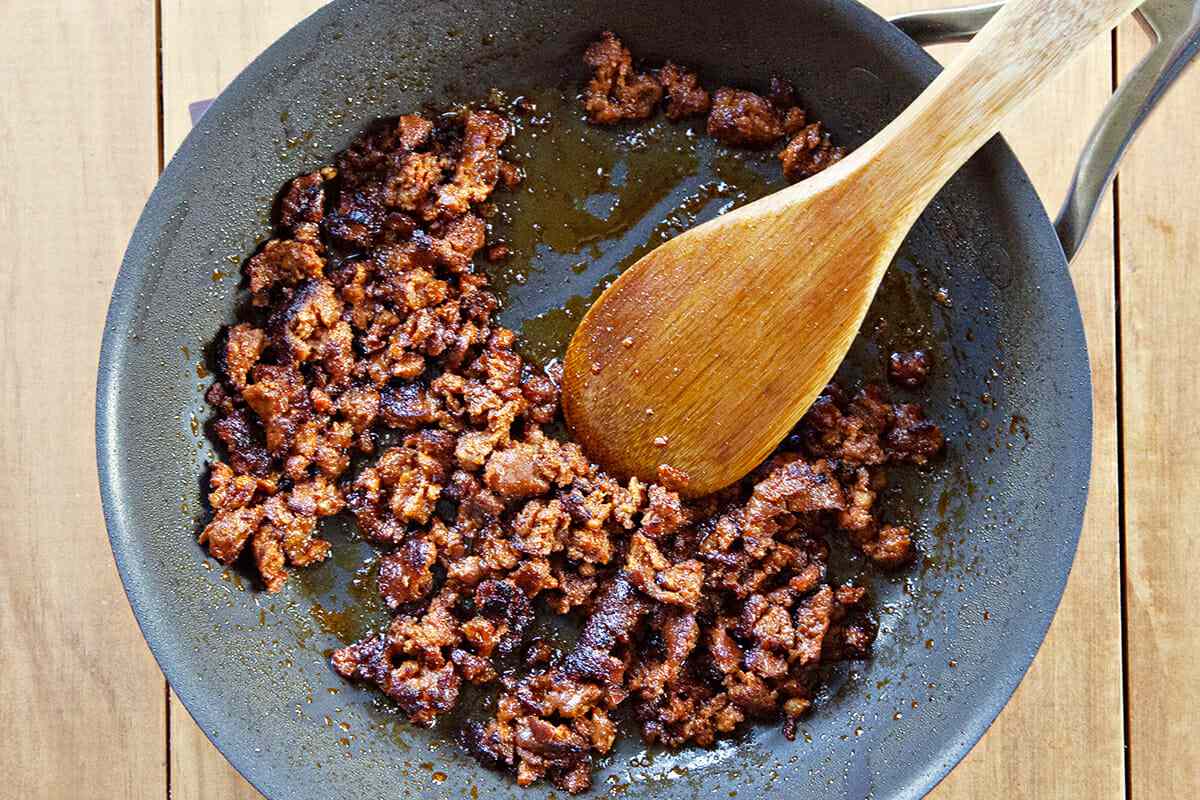 Breakfast Taco Recipe with Chorizo and Eggs cook the chorizo