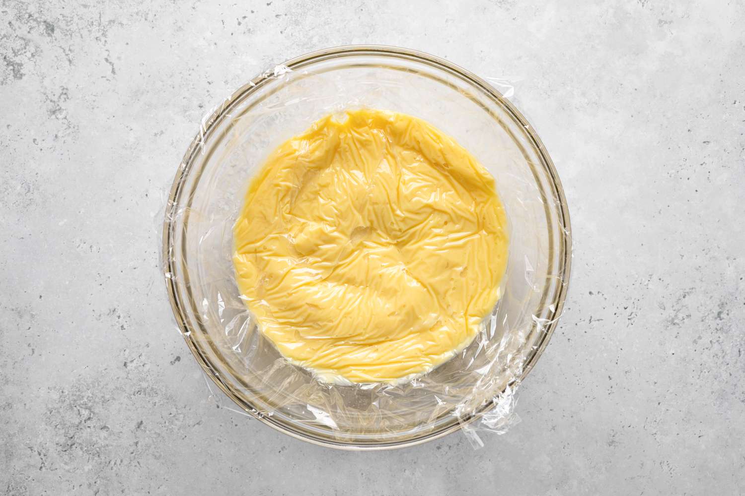 Pastry Cream Plastic Wrapped for Bee Sting Cake