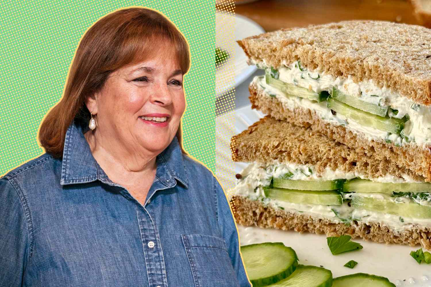 Ina Garten alongside cucumber sandwiches