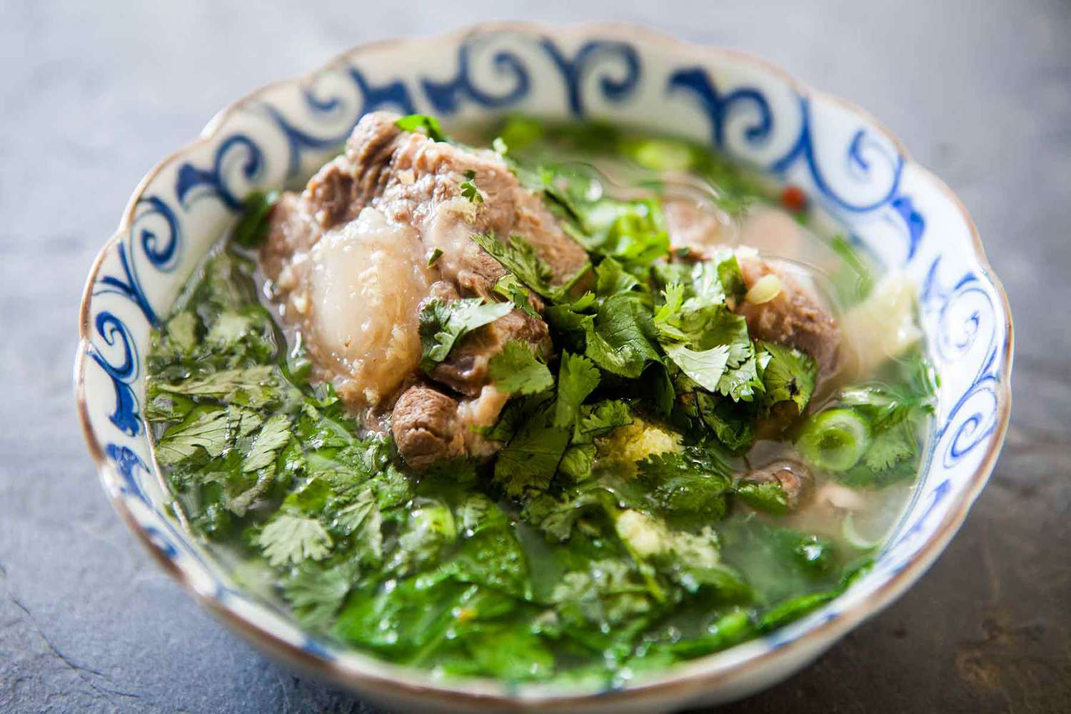 Hawaiian Oxtail Soup in a bowl with cilantro