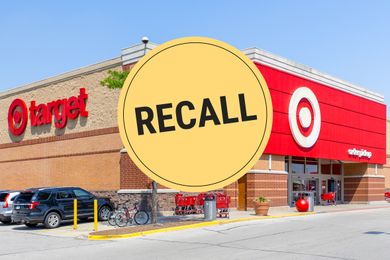 Target store facade with a large circular label reading Recall overlaid at the center