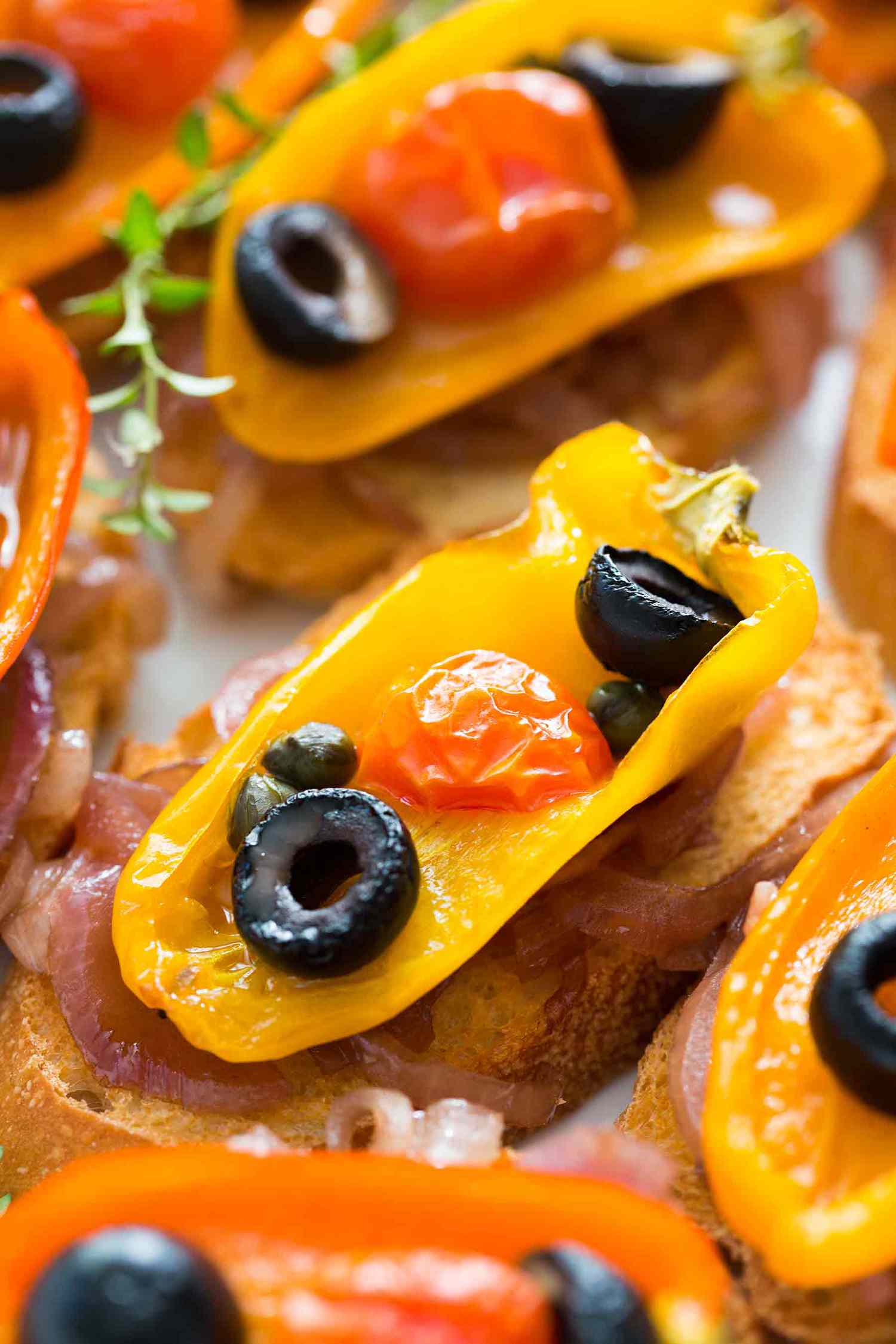 Roasted Pepper Crostini with Olives
