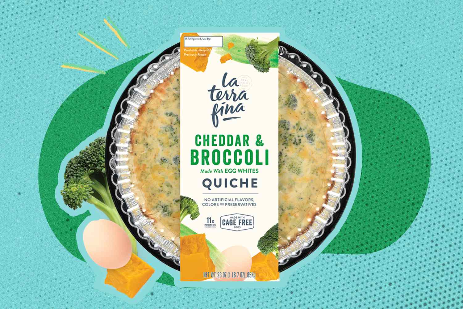 La Terra Fina Quiche over a colorful background