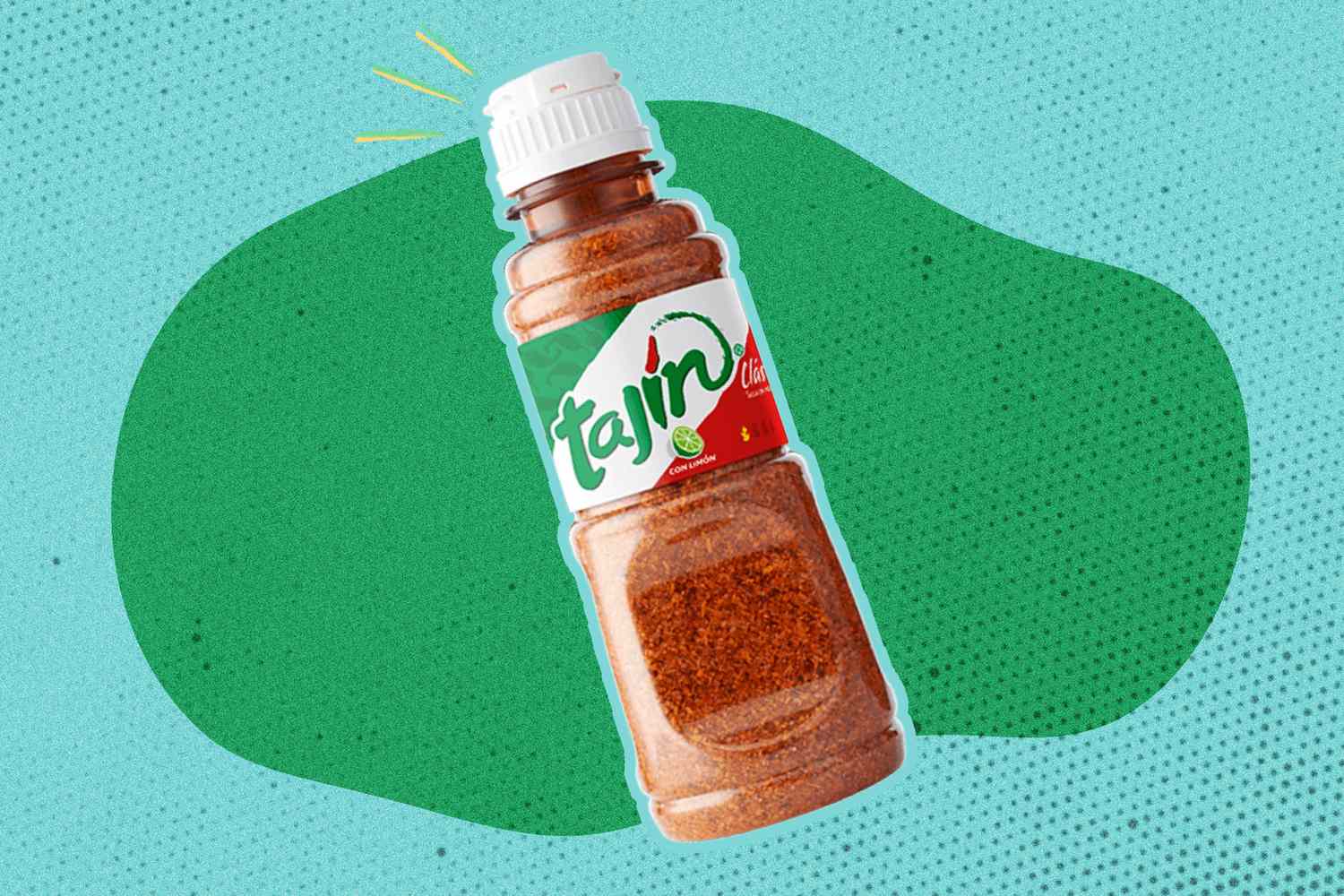 bottle of Tajín against a graphic background
