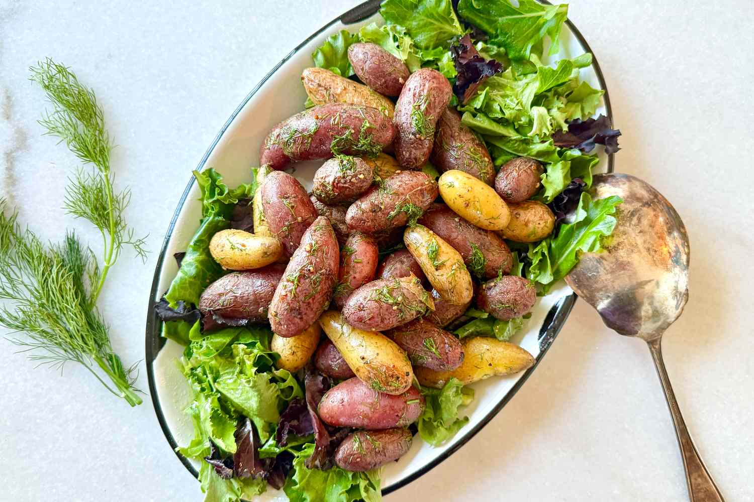 Roasted potatoes on a platter
