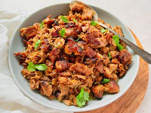 Carnitas in a Bowl with a Serving Spoon