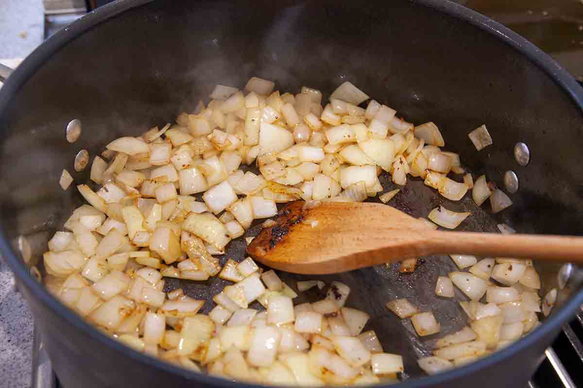 saute onions for turkey chile verde