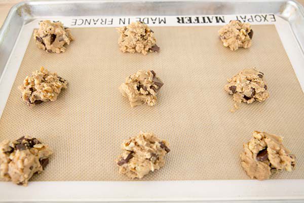 chocolate chunk cookies on baking sheet