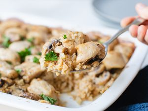 Chicken and rice casserole, ready to serve