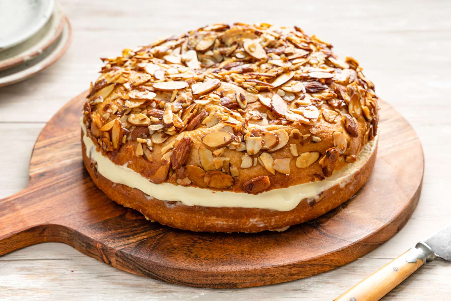 Bee Sting Cake on a Circular Wooden Board
