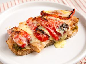 Open-Face Turkey Pesto Sandwich on a plate