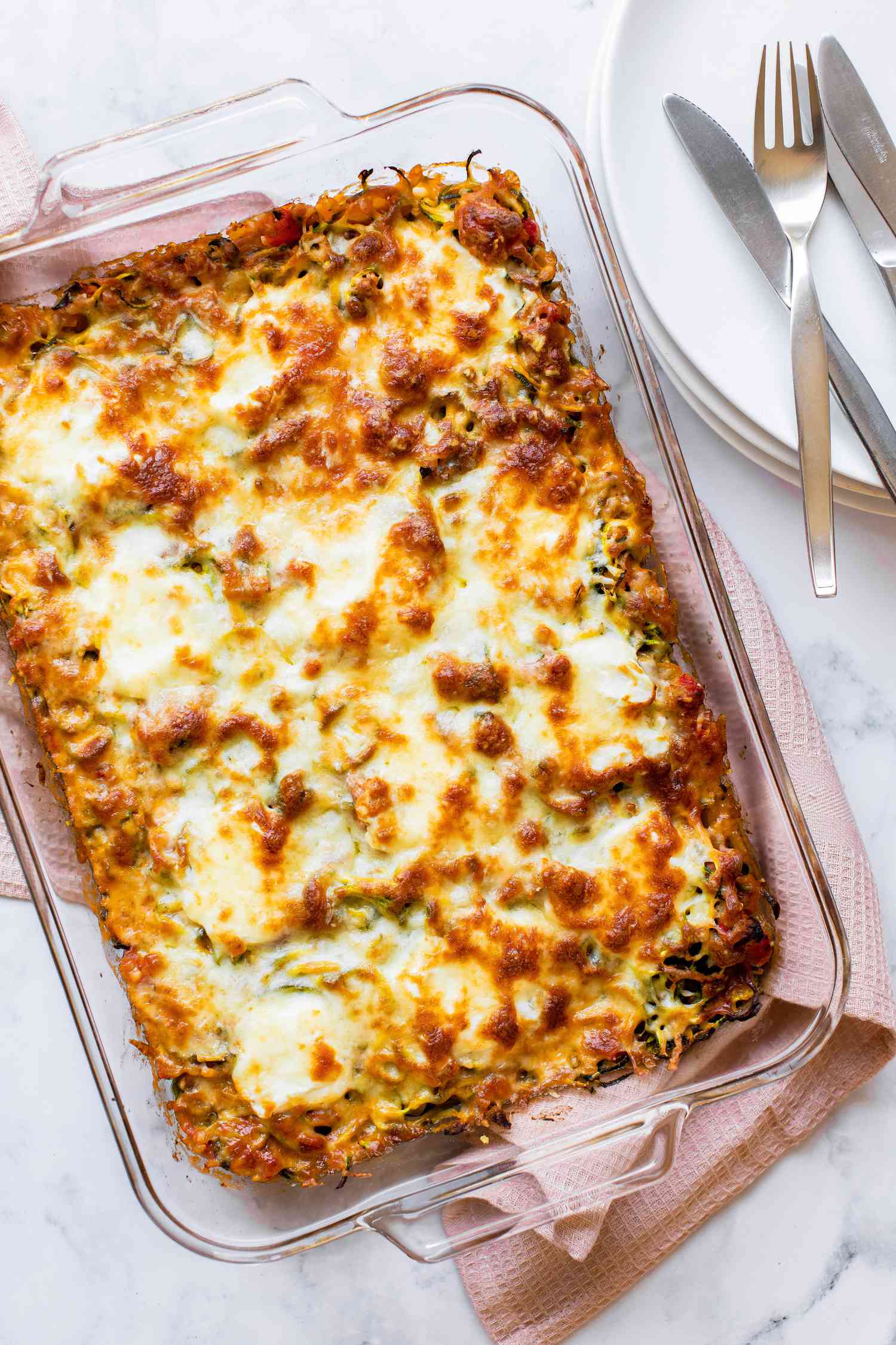 Zucchini Noodle Casserole in a Casserole Dish