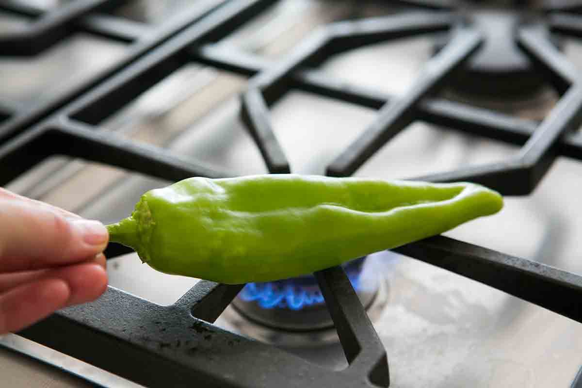 place green chile on gas burner