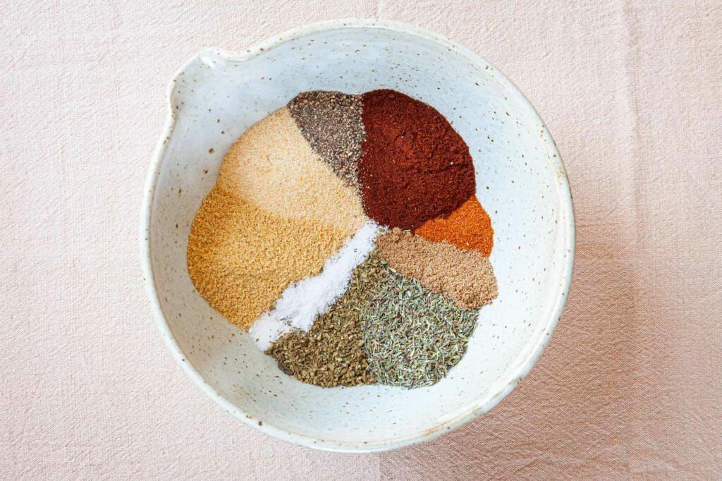 Chicken spice rub recipe - mix of spices in bowl