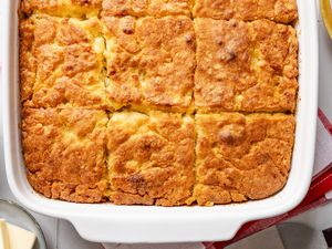 butter swim biscuits in a baking dish 