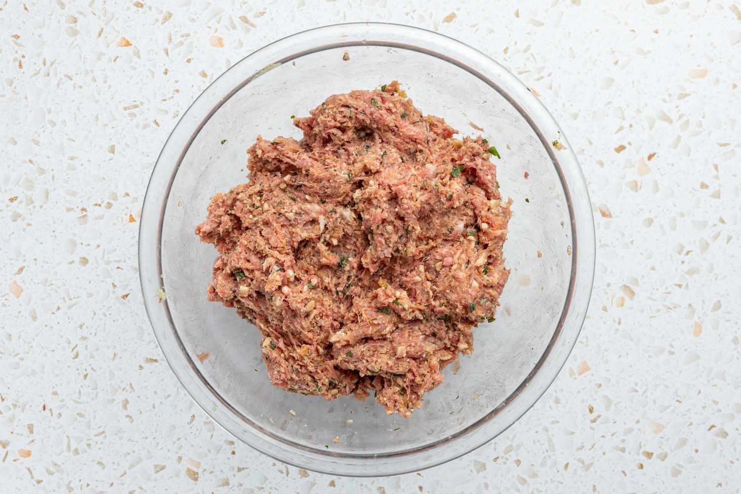 Bowl of Meatball Ingredients All Mixed Together for Spaghetti and Meatballs Recipe