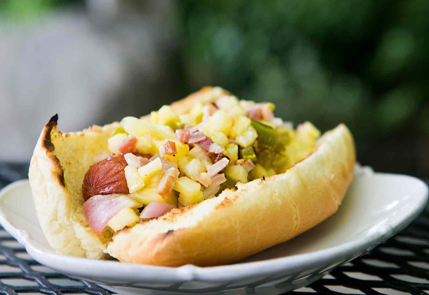 Hot Dog with Pineapple Bacon Relish