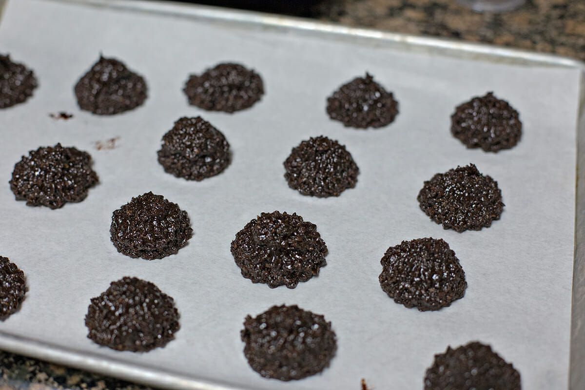 Chocolate coconut macaroons before baking