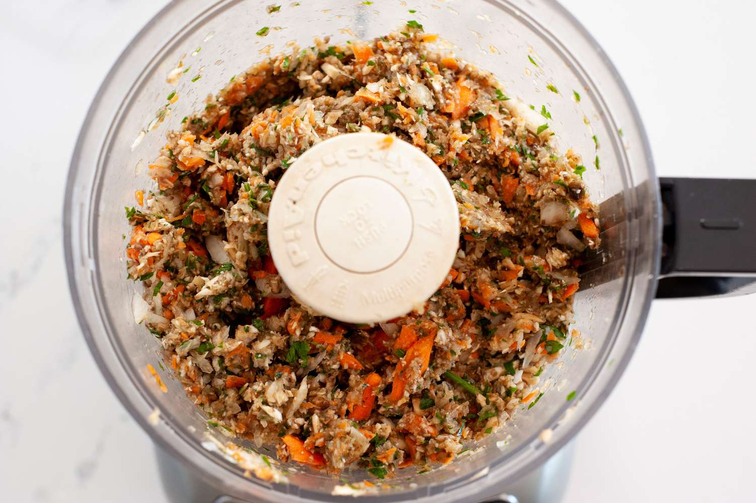 Vegetables Finely Chopped in a Food Processor for Vegetarian Meatloaf Recipe