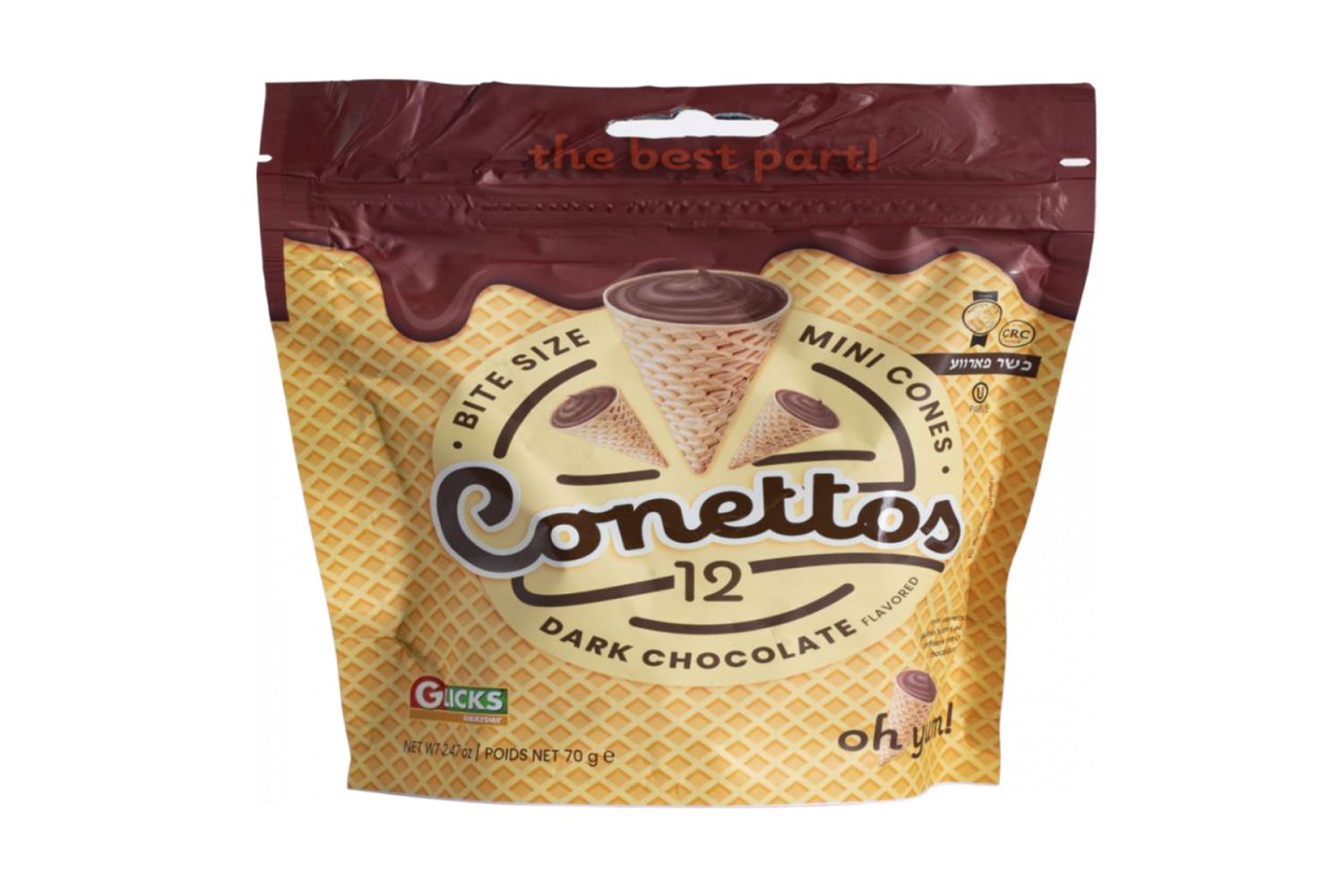 Package of Conettos Dark Chocolate Bite Size Mini Cones on a white background