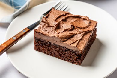 slice of devil's food cake on a plate