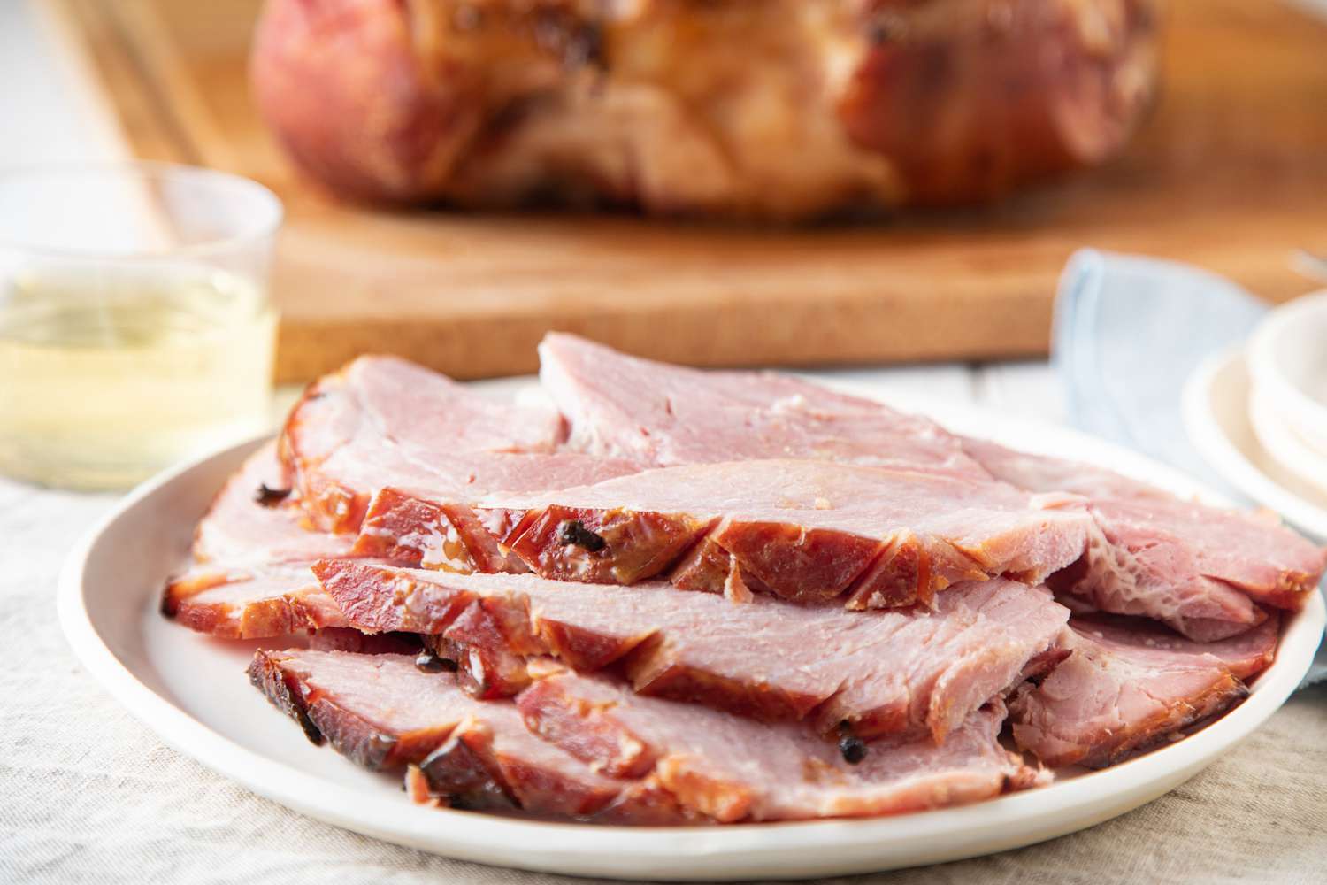 Slices of ham with ham glaze.