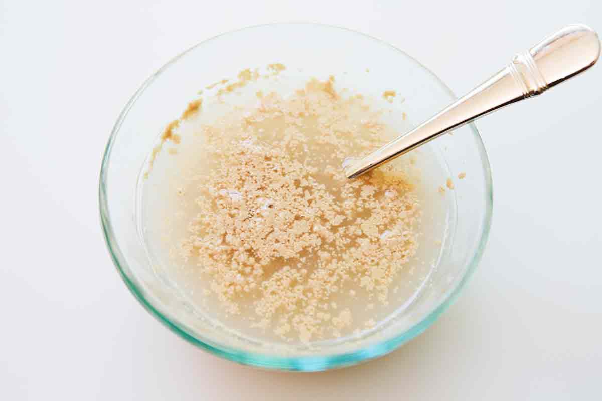 stir yeast water sugar for garlic knots