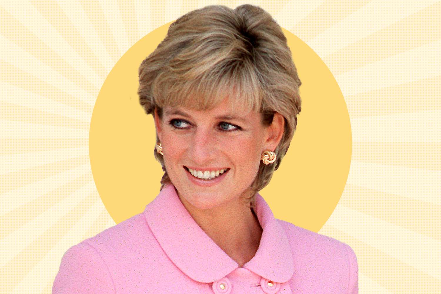 Diana Princess of Wales smiling with a chartreuse circular backdrop