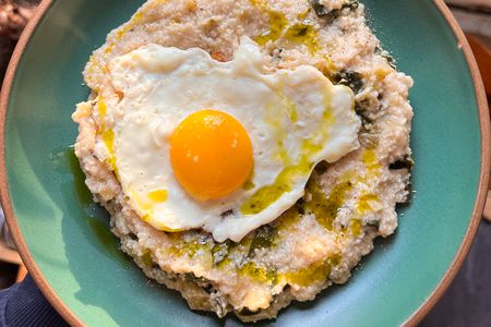 Overhead view of a plate of Ham and Cheese Oat Bran Recipe