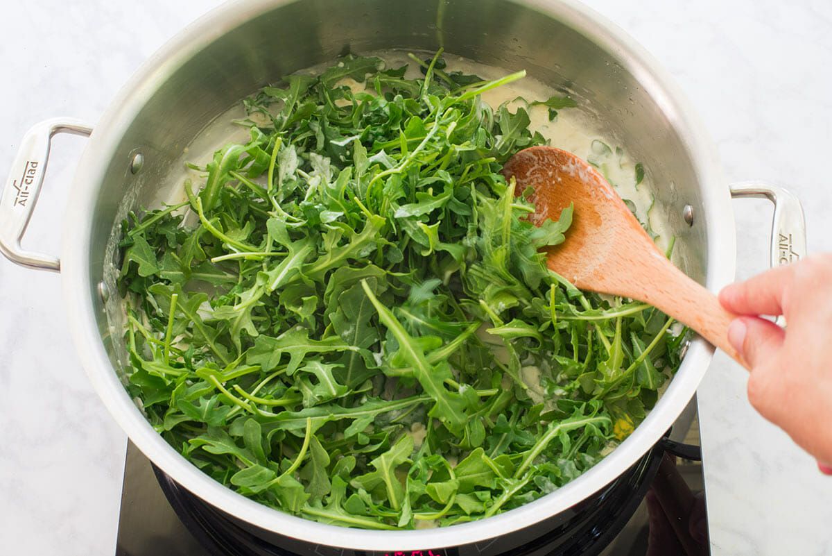 Angel Hair Pasta with Salmon Recipe add the arugula